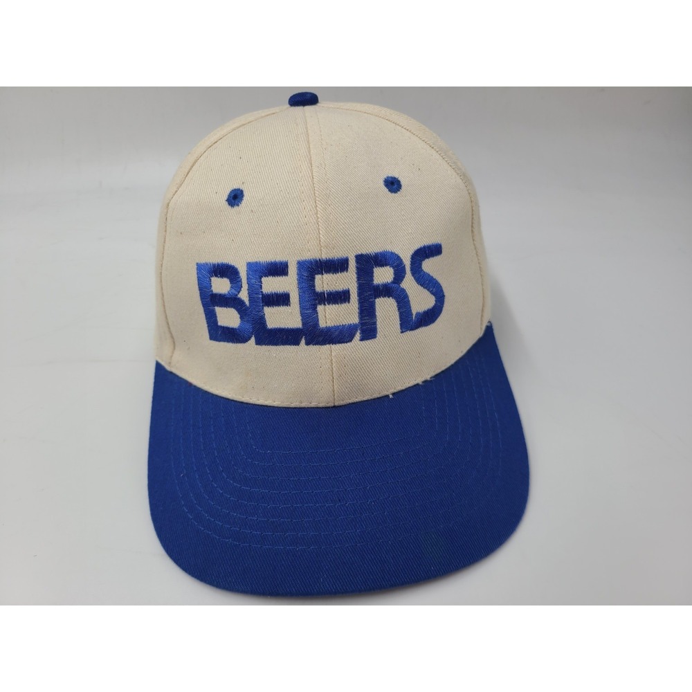 Vintage Beers Spellout Snapback Hat Cap College Party Funny Men Women White Blue